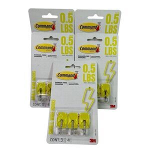 3M Command (5 3-Pk Lot) Damage-Free Hanging Small Wire Hooks W/Strips, Yellow